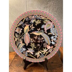 Vintage Japanese Porcelain Bird of Paradise Decorative Plate Black Chinoiserie